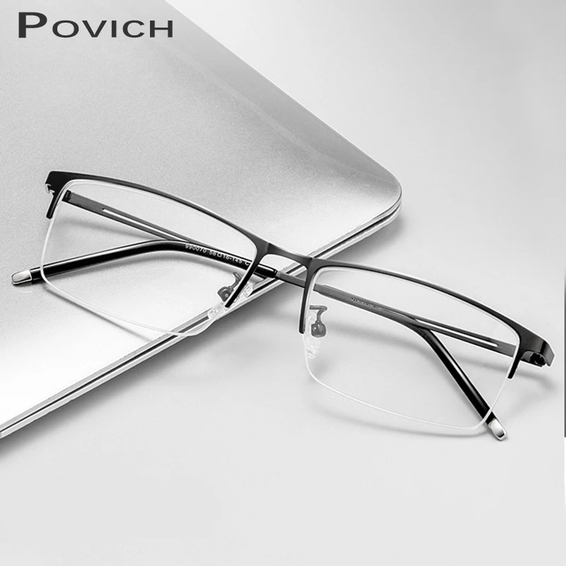 

POVICH Glasses Frame For Men Metal Half Vintage Optical New Oculos Prescription Spectacles Hyperopia Myopia Reading Eyewear