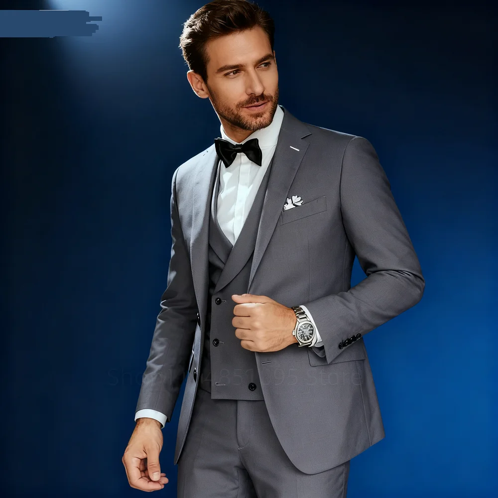 

Dark Green Slim Fit 3 Piece Men's Tuxedo Suits with Notched Lapel for Groom Wedding Business Man Clothing Jacket Pants Vest Set