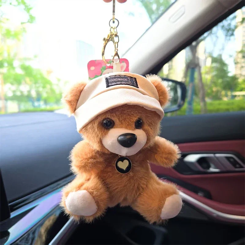 かわいい漫画のクマのぬいぐるみキーホルダー、帽子をかぶったペンダント付き、バックパックの装飾用 - 柔らかいおもちゃのギフト