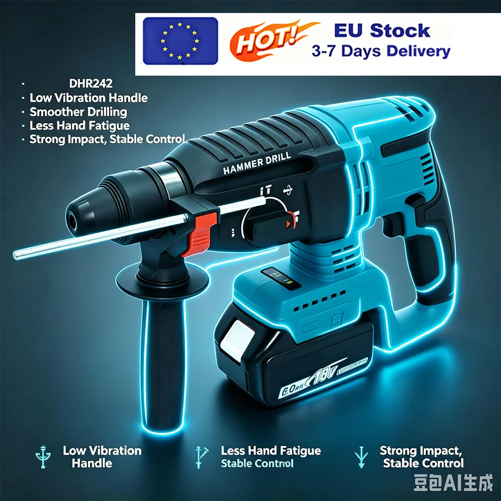 NUEVO Taladro Percutor Rotatorio Inalámbrico sin Escobillas de 18V SDS Plus, Taladro Percutor Eléctrico con 4 Modos, Herramientas