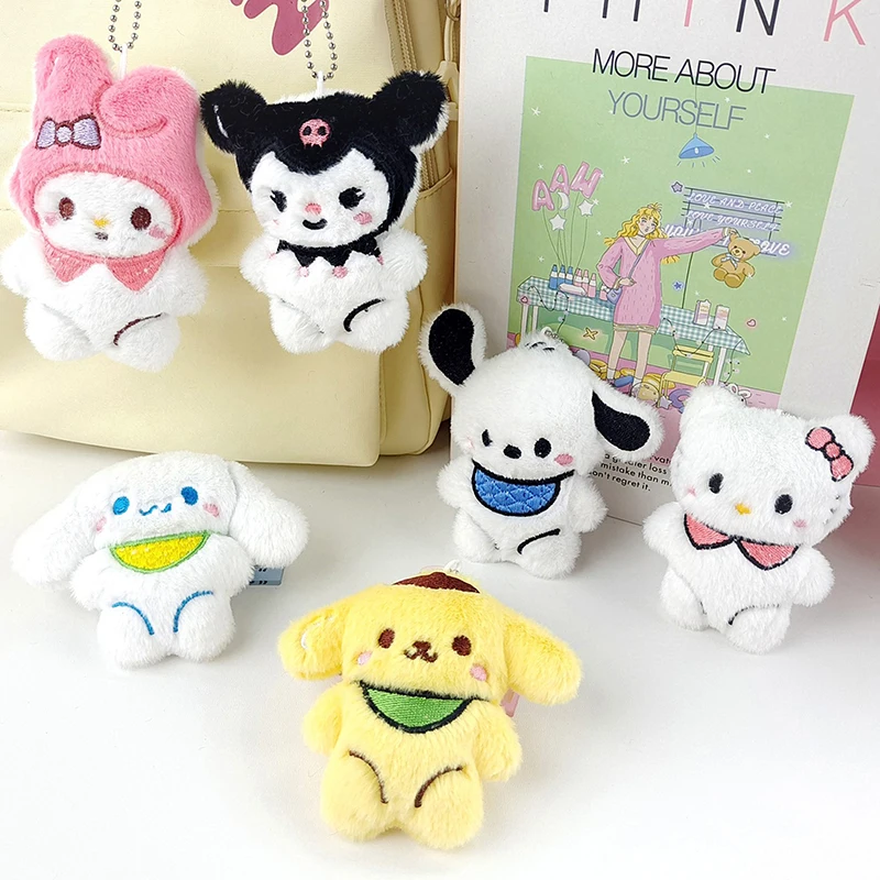 Cartoon Sanrio Plush Toy Hello Kitty Kuromi Melody Pendant Soft Stuffed Doll Plushies Keychain Car Key Ring Backpack Bag Decor