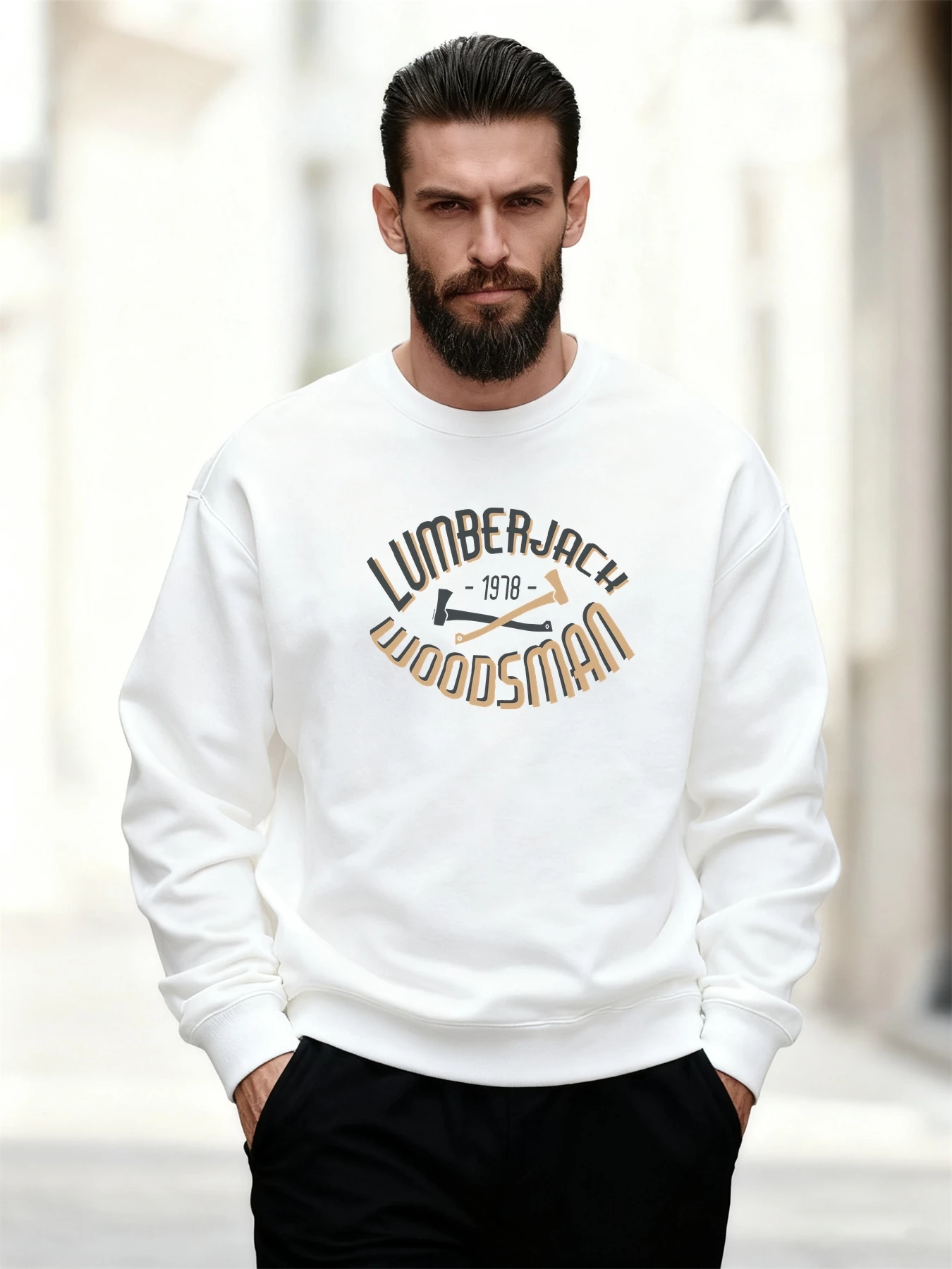 

LUMBERJACK WOODSMAN 1978, толстовки с графическим рисунком, мужские толстовки с круглым вырезом, осень-зима, винтажная рабочая одежда, повседневный дышащий пуловер