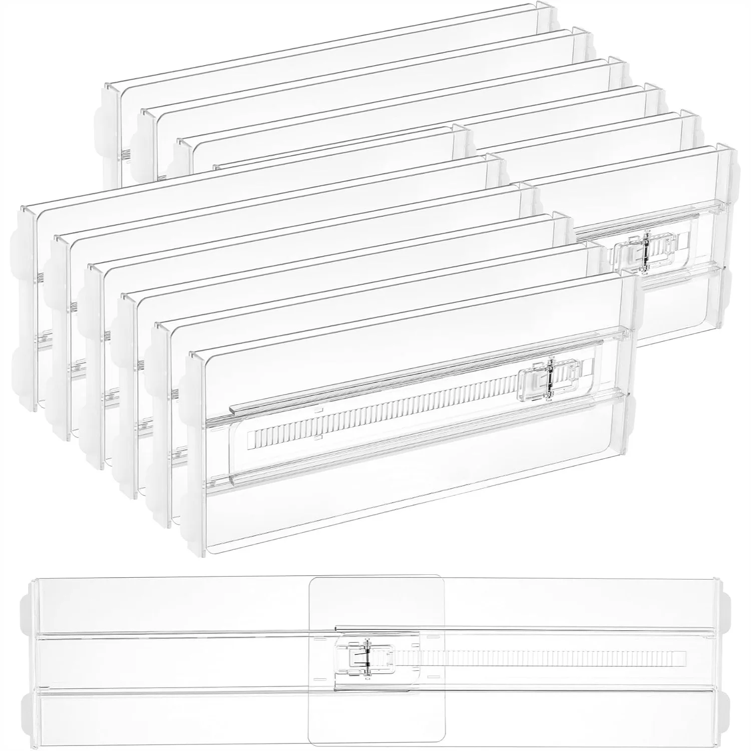 

Adjustable Drawer Dividers 4" High, Expandable 10.2"-16.5" Clear Plastic Organizer for Clothes, Underwear, Baby Items, Cosmetics
