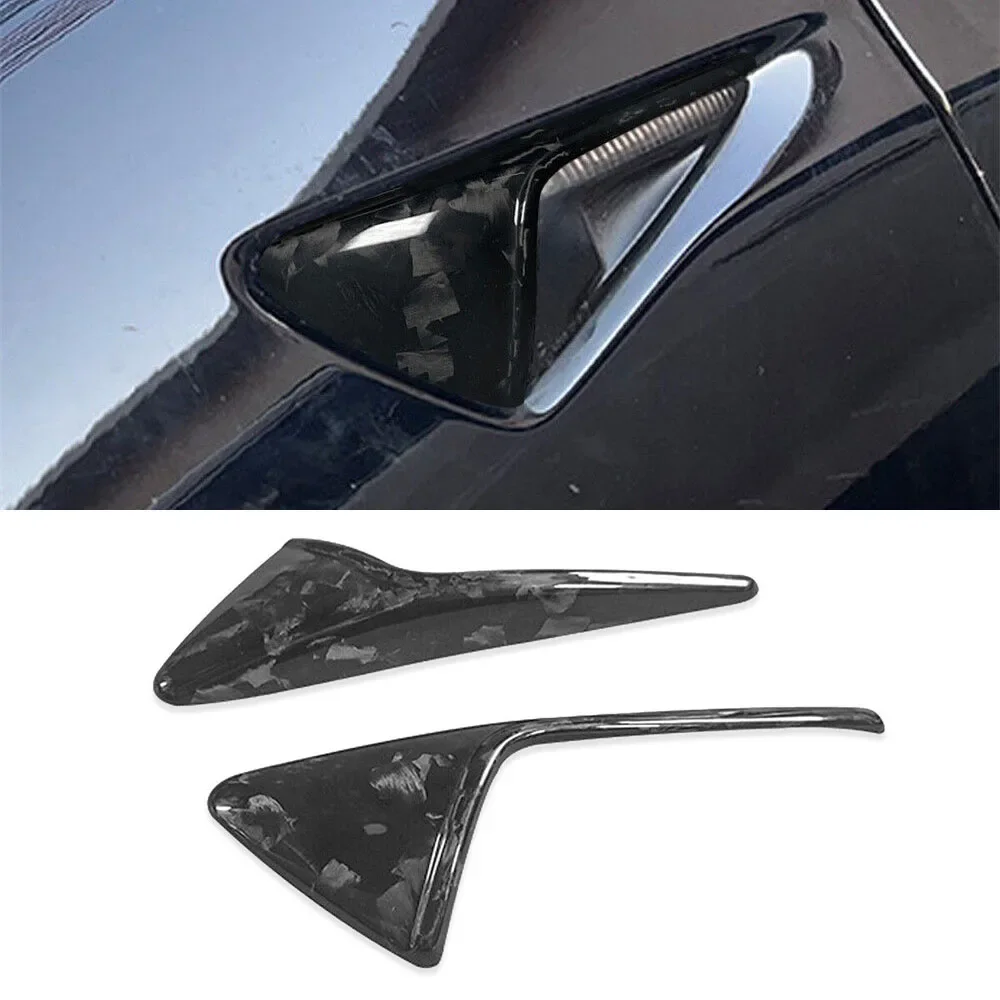 New! Forged Carbon Fiber Side Vent Fender Camera Turn Signal Cover For Tesla Model 3 Model Y 2019up