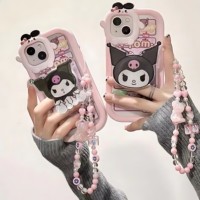 Cute Kuromi With Bracket Bow-knot Little Monster Lens Case For Samsung A73 A54 A53 A52 A51 A34 A33 A32 A31 A23 A21 4G 5G S20 S23