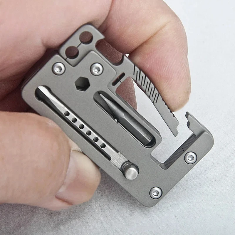 Outdoor 5 in 1 Titanium Alloy Keychain Folding Knife Multifunction Wrench Screwdriver Corkscrew  Tool Accs