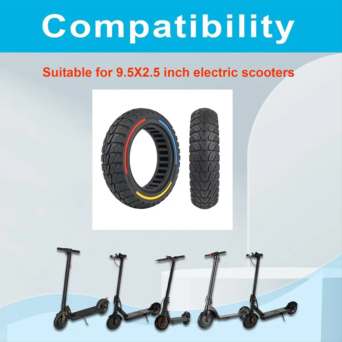 إطار صلب 9.5x2.5-6.1 للسكوتر الكهربائي، عجلات بديلة للطرق الوعرة، إطار مطاطي بدون أنبوب لـ KQi3 Pro/Max/Sport #3