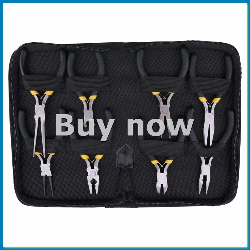 8PCs Mini Pliers Set, Long Nose with Teeth, Flat Jaw, Round Curve Needle Diagonal Nose-A51M