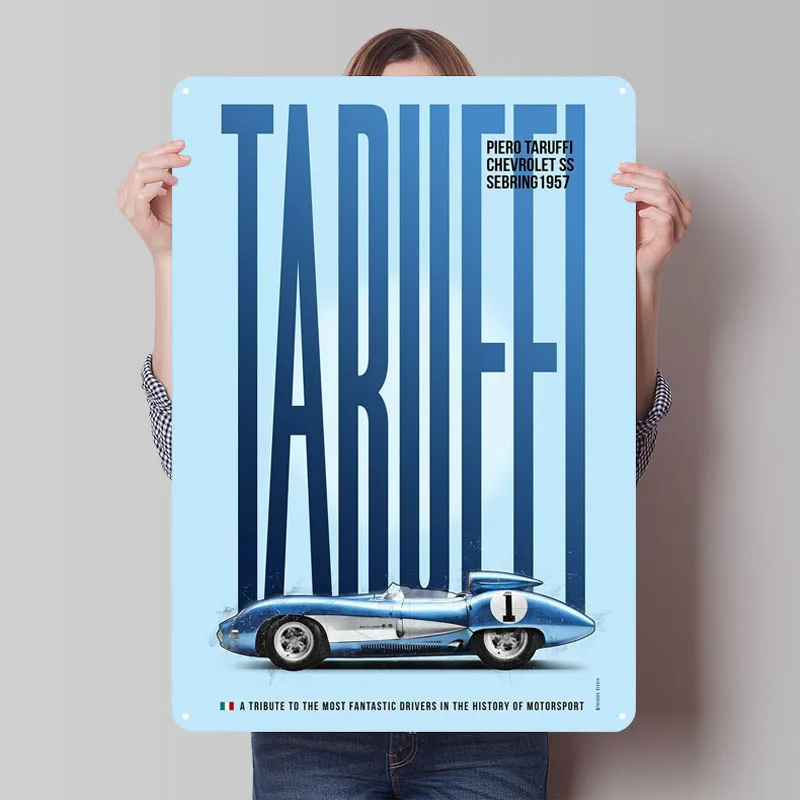 Piero Taruffi Chevrolet SS Sebring 1957 carteles de hojalata cartel de coche decoración de garaje sala de estar artículos de decoración de pared arte Mural