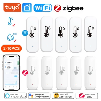 Tuya ZigBee WiFi مستشعر درجة الحرارة والرطوبة تطبيق الحياة الذكية مراقب عن بعد مقياس الرطوبة الداخلي يعمل مع Alexa Google Home