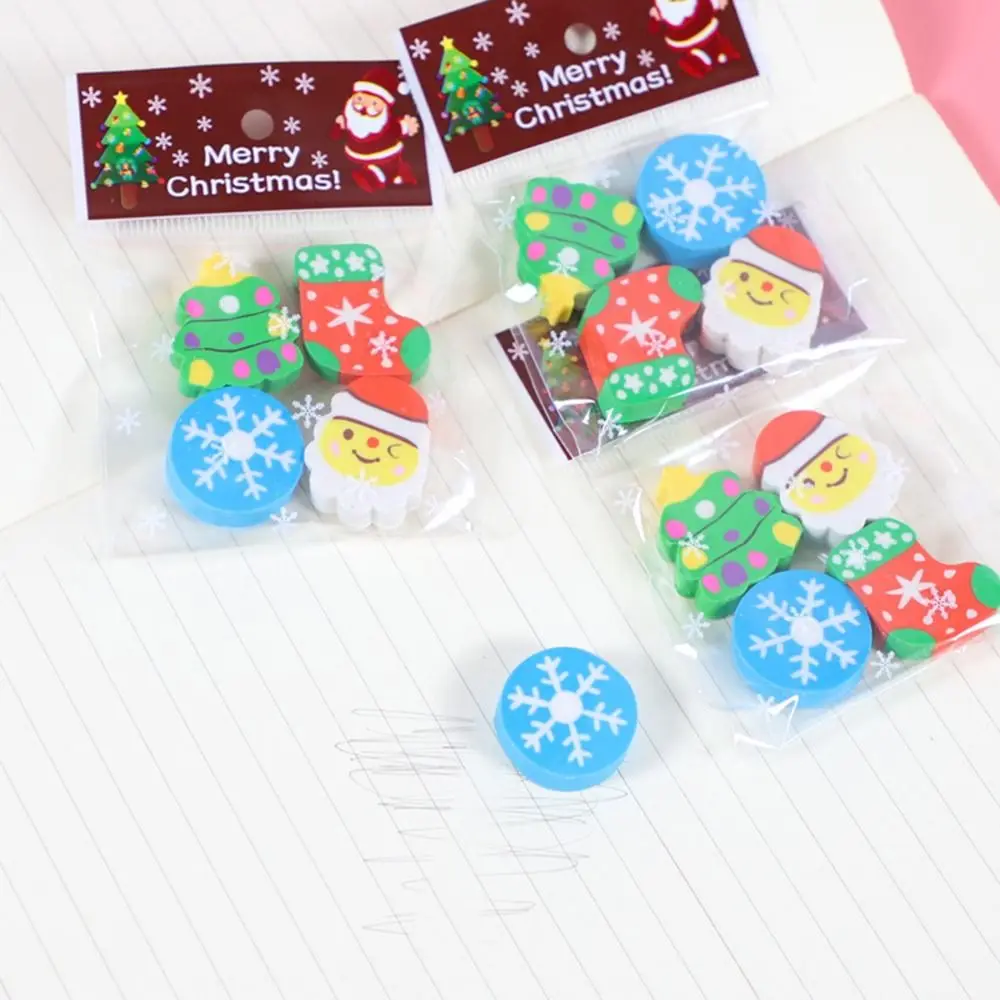 Cartoon Christmas Erasers Funny Santa Claus Stationery Prize Gift 3D Three-dimensional Shape Kawaii Christmas Eraser Set