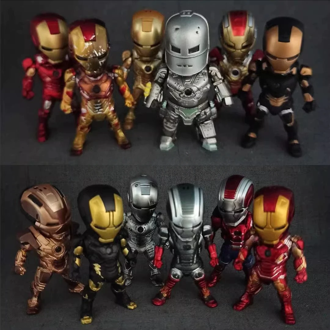 

New Marvel Avengers Iron Man Luminous Iron Man Set Q-Version Doll Handmade Model Car Decoration Toys Gifts