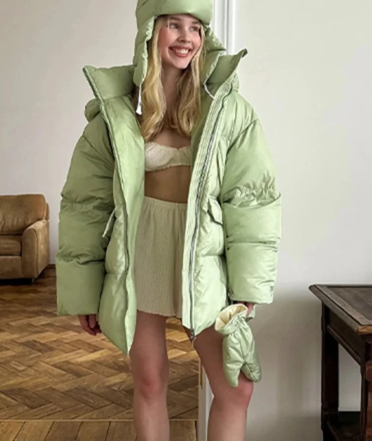Giacca trapuntata oversize da donna con cappotto con tasca con cerniera a maniche lunghe con colletto alla moda e cappuccio