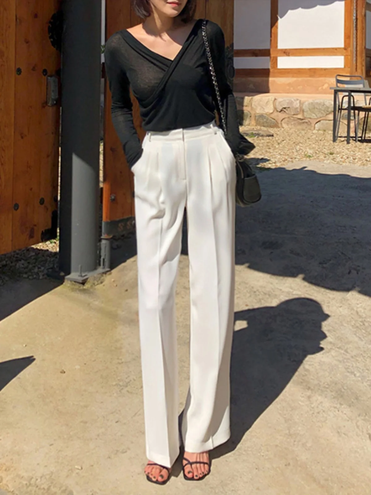 

White Wide Leg Pants Women's Faion Spring Autumn New Sle Pleated Drapey Suit Pants High Waist Straight Cut Casual Trousers