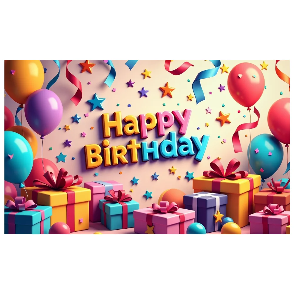 Banner de fondo para fiesta de cumpleaños, globos coloridos, regalos y decoraciones para celebración, evento, fotomatón, decoración de pared para fiesta infantil