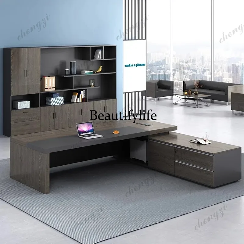 Brown Big Executive Office Desk Wooden Strong Luxury Modern Computer Desks Drawers Adjustable Mesa De Escritorio