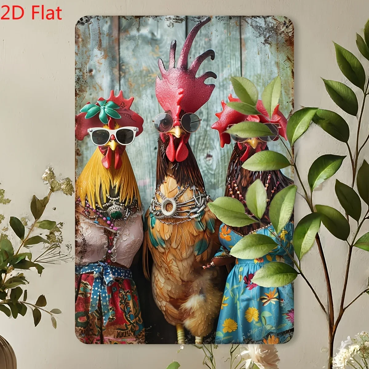 Chic Vintage Chicken Sign, Fashionable Rooster Wall Decor, Iron Foil Engraving for Home Office Cafe, Indoor Retro Metal Signage
