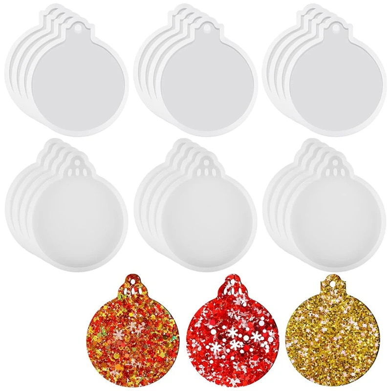 

24 Pcs Resin Molds 2 Styles Round Silicone Epoxy Resin Molds Casting Molds With Rope Christmas Ornament Mold