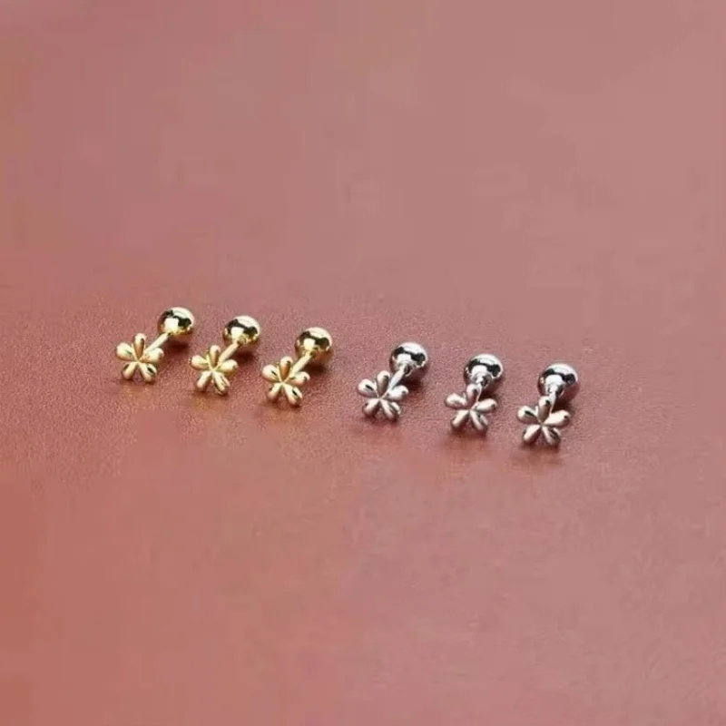 New Fashion Simple Stainless Steel Golden Flower Small Stud Earring For Women Girl Tiny Screw Back Piercing Accessories Gifts