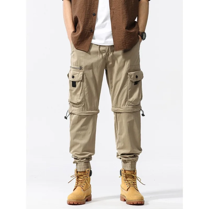 

Новые модные мужские брюки-карго с зауженным кроем, отстегивающимися штанинами, множеством карманов, длинные, из хлопка, для работы, размер 40