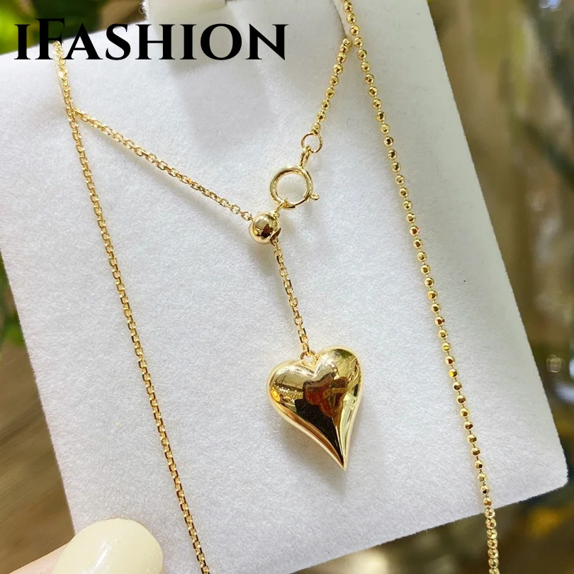 

IFASHION 18K Solid Yellow Gold Necklace Real Yellow Necklace Heart Shape Halo Design for Women Birthday Gift Weddings