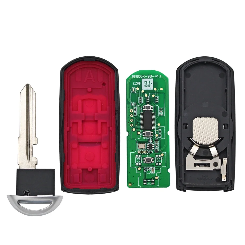 Ecusells Smart Remote Key Fob 433MHz ID49 Chip Fit for Mazda 3 6 CX-4 CX-5 MX-5 SKE13E-01 SKE13E-02 with Emergency Key