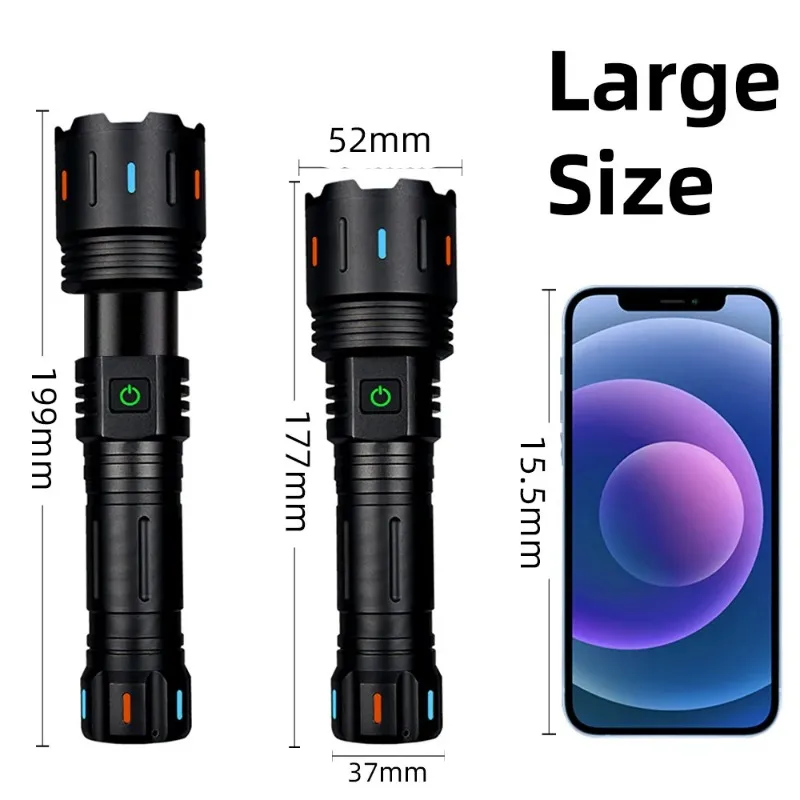 Super Bright LED Flashlight Zoomable Waterproof 5 Modes Absorbing Film Luminous Handheld Flash Light