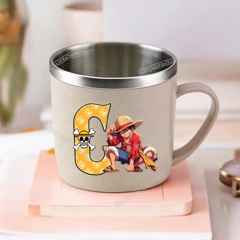 One Piece  Letter A-Z Kids Milk Mugs Cartoon Anime Luffy Boy Water Drink Cup Home School Children Stainless Steel Coffice Mug view 3