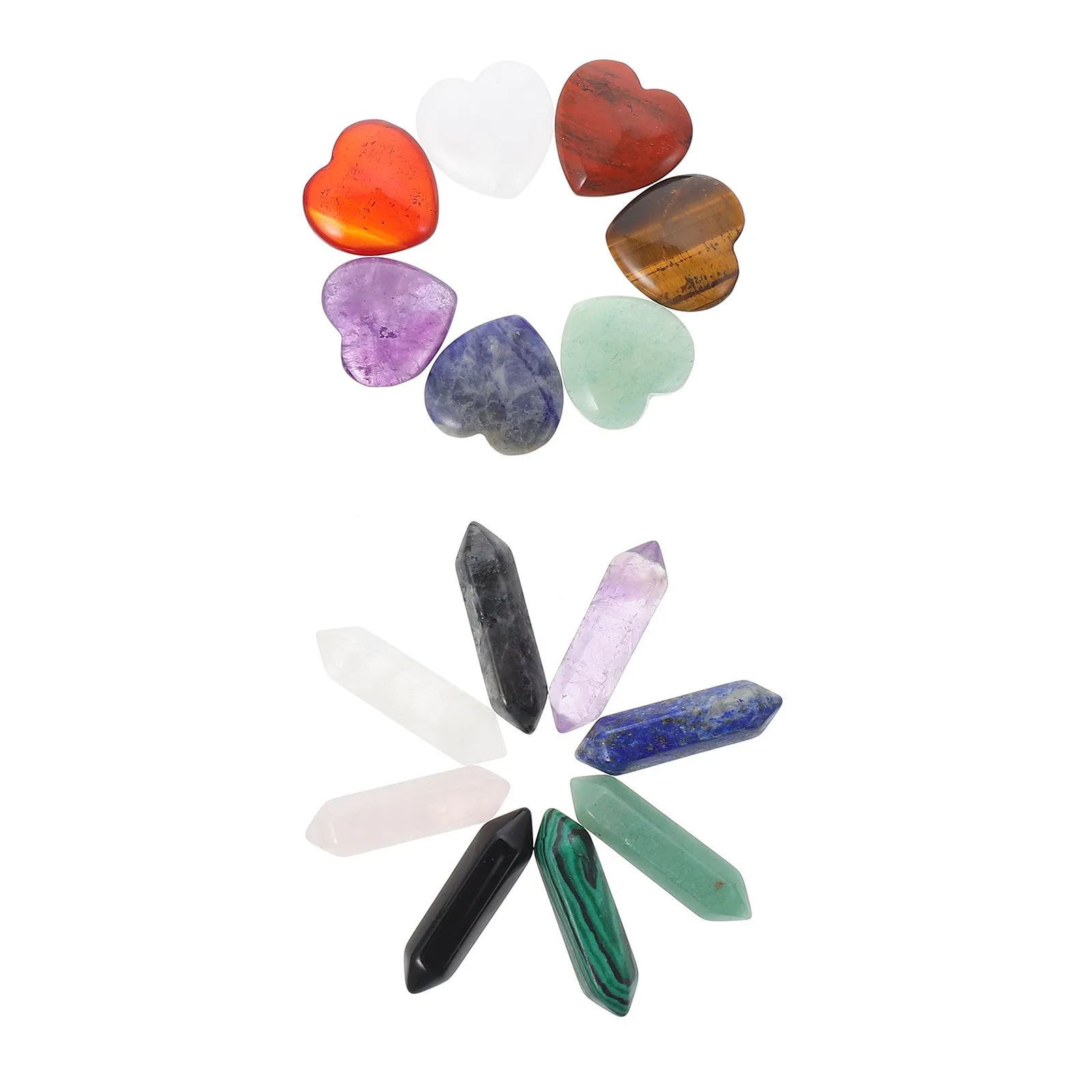 15Pcs Heart Hexagonal Crystals Smooth Lightweight Portable Energy Stones for Collection Gift DIY Crafts Home Decor Meditation