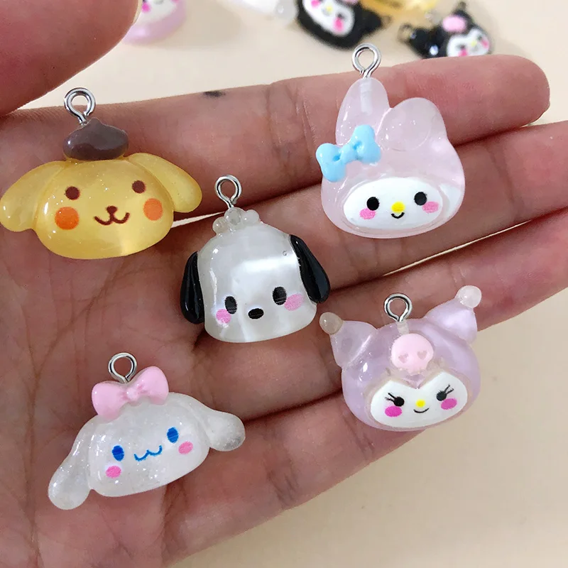 10/12pcs Popular Cartoon Anime Resin Charms Rabbit Puppy Dog Earring Keychain Pendant Accessory Diy Jewelry Make