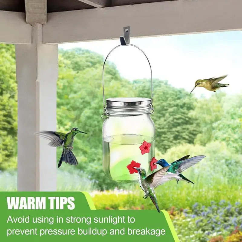 Hummingbird Feeder for Outdoors 400ml Hummingbird Feeder Plastic Mason Jar Hummingbird Feeder with 3 Leak-proof Silicone Flowers