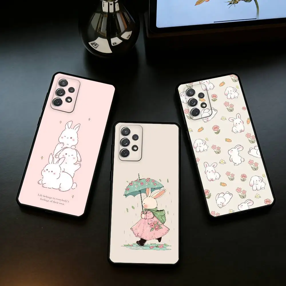 C-Cute R-Rabbit Phone Case For Samsung Galaxy A73,A72,A71,A70,A53,A52,A51,Soft Silicone Black Cover