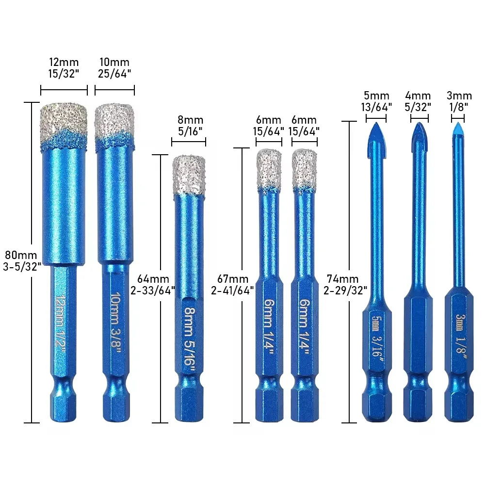 Imagem -06 - Diamond Brazed Dry Drilling Bit Hex Shank Cup Saw Três Brocas Triangulares Cerâmica Mármore Granito Azulejo 612 mm Pcs