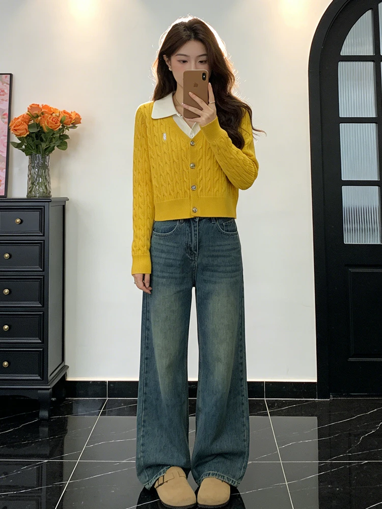 Sli Quali Cardigan de malha feminino Faion anti-envelhecimento outono inverno nova chegada pequena fraança Sle casual ajuste longo S...