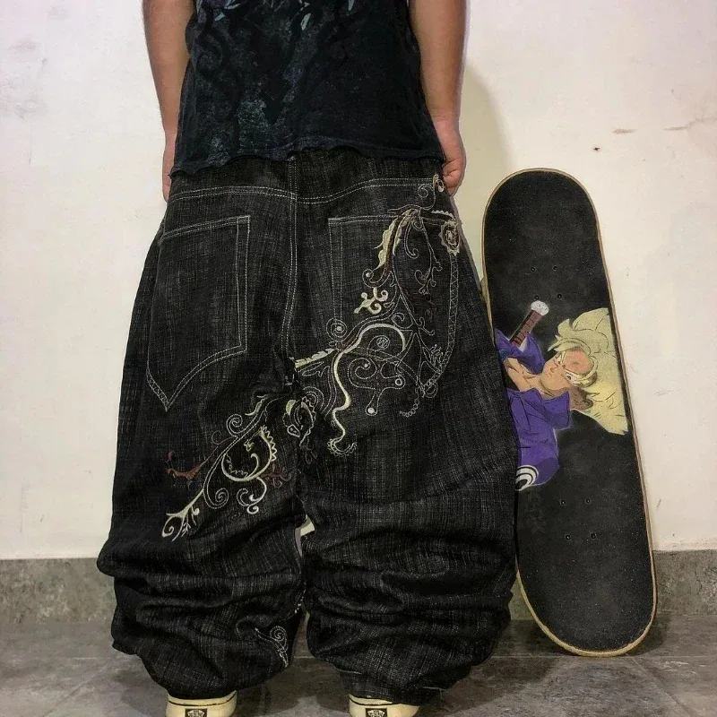 

Embroidery Baggy Jeans Men Clothing Street Harajuku Hip Hop Vintage Pants Mens Jeans Casual Straight Black Jeans for Men