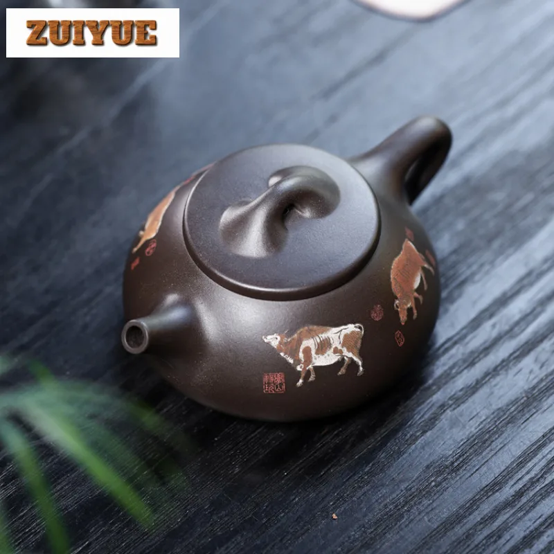 

390 мл Исин Фиолетовые глиняные чайники Ручная работа Каменный совок Горшок Сырой рудный камень Желтый грязевой чайник для заваривания чая с заварочным устройством Чайный сервиз Zisha