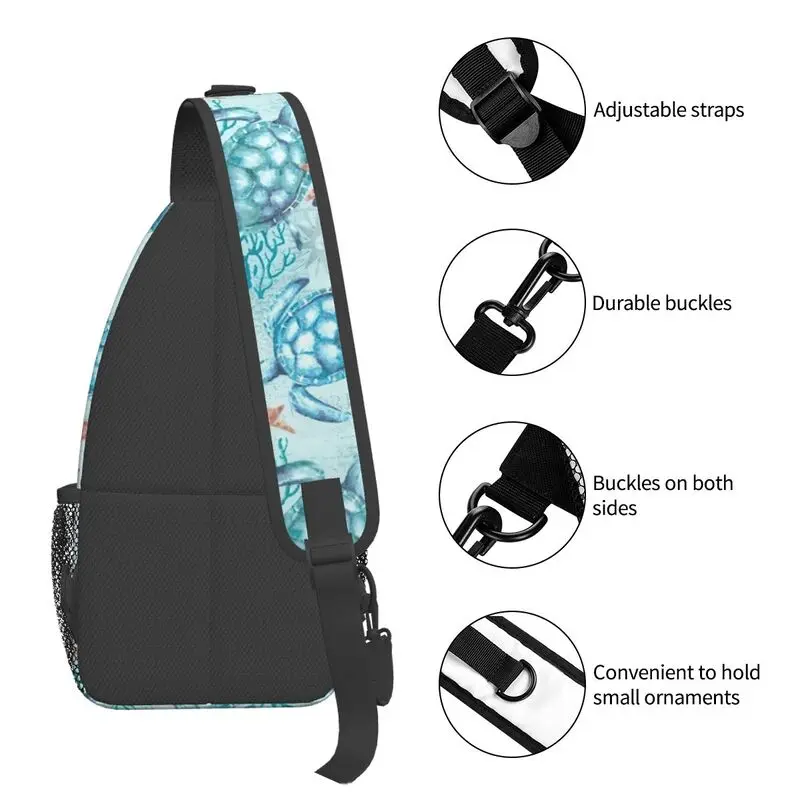 Blue Turtle Sling Bags Men Cool Ocean Animal Shoulder Chest Crossbody Backpack Traveling Daypack