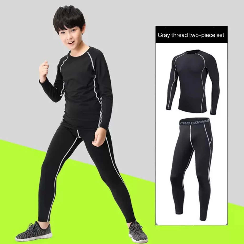 أطفال رياضة الجري مجموعة الصبي الركض كرة السلة الملابس الداخلية الرياضية رداء ضيق للجيم تنفس كرة القدم رياضية التدريب الملابس #2