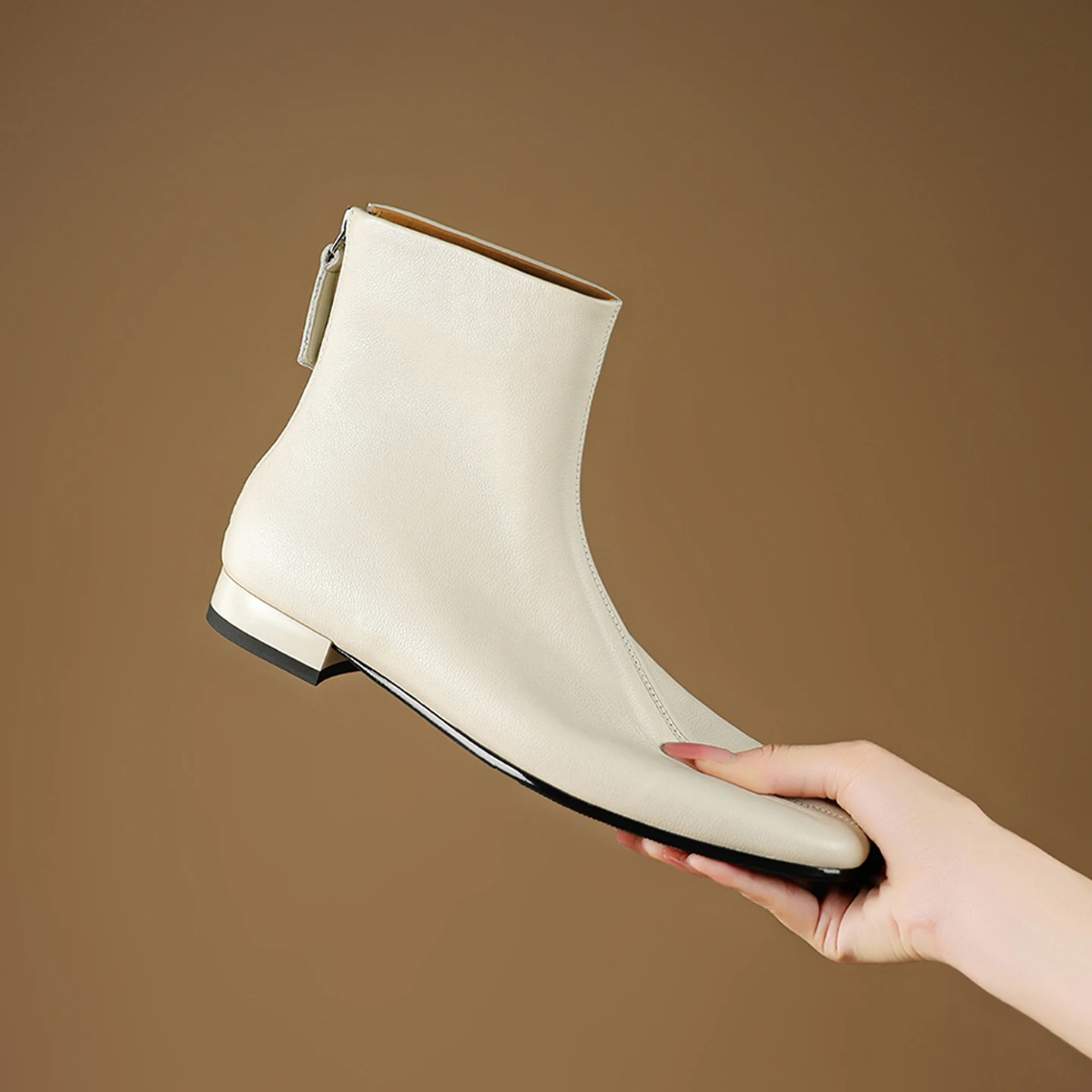 2026 new autumn winter women ankle boots natural leather plus size 22-25cm cowhide round toe low heel back zip short boots