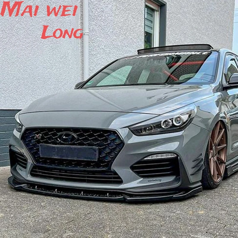 For Hyundai I30N MK3 2017-2023 Gloss Black Front Bumper Spoiler Lip Splitter Car Lower Splitter Blade Protector Body Kit Plate