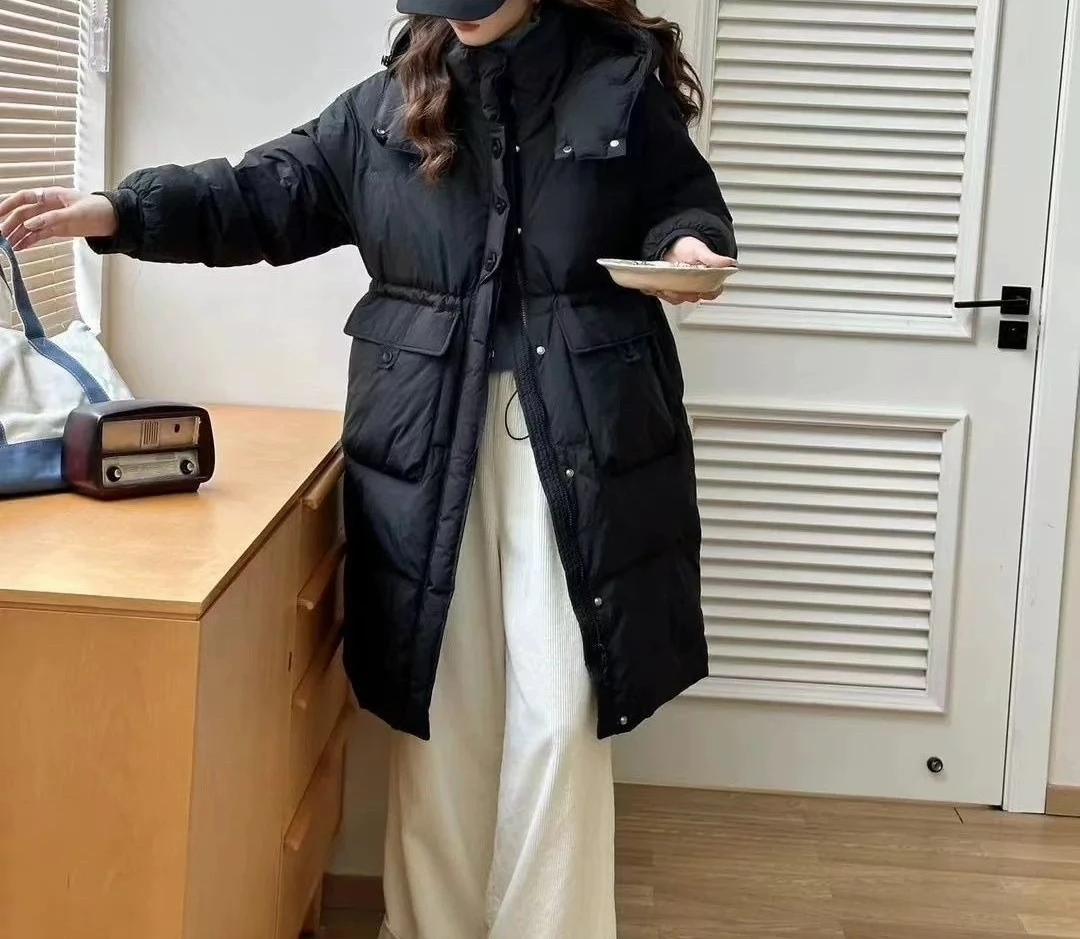 Doudoune d'hiver taille moyenne et longue pour femme, manteau épais à capuche en duvet de canard blanc, nouvelle collection 2025