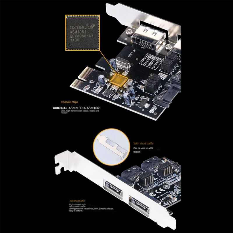 PCI-E To SATA Expansion Card 2 Ports SATA+E SATA Adapter Card ASM1061 PCI-E To SATA3.0 Adapter Converter