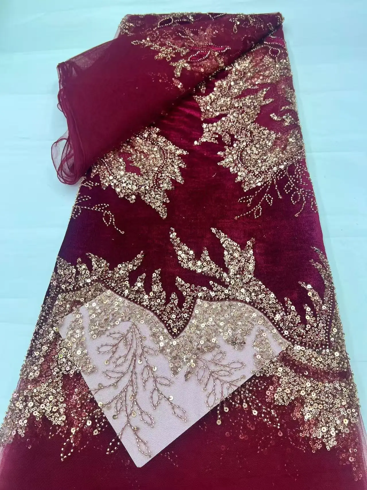 

High-Quality African Velvet Lace Fabric with Embroidery Beads Nigerian French Tulle Wedding Dress Sewing Materials