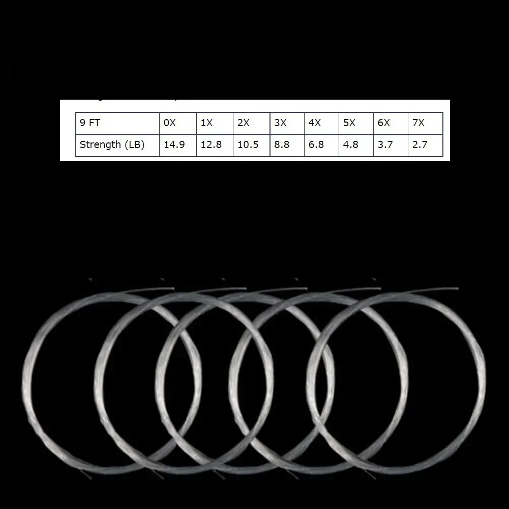 Sedal de pesca con mosca de líder cónico, cuerda de pesca con mosca, 9 pies, 0X, 1X, 2X, 3X, 4X, 5X, 6X, 7X, 5 unidades