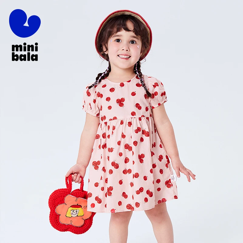 Mini Bala Dress Girls 2024 New Summer Floral Bubble Sleeve Stylish Princess Dress