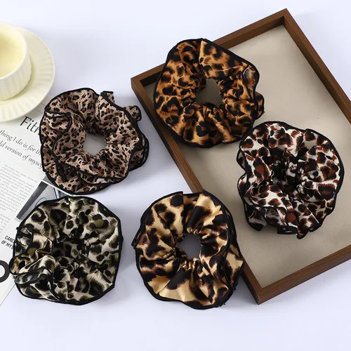 Imagen 2 del producto Gomas para el pelo con estampado de leopardo, coleteros, bandas elásticas para el pelo, línea de muñeca, lazos para el pelo de tela para espectáculo, fiesta de dormir