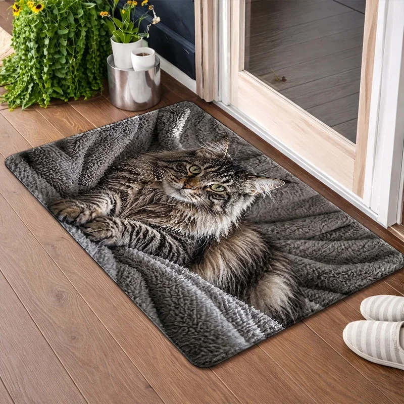 2D‑Printed Vintage Maine Coon Cat Rug, Decor for Living Room, Bedroom, Porch, Gatherings, Indoor‑Outdoor Parties