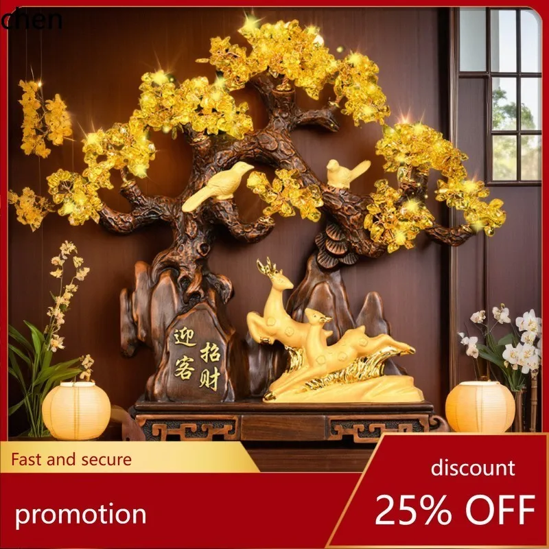 

HT Fortune Tree Business Opening Ornament Crystal Money Tree Living Room Entrance TV Cabinet Decoration
