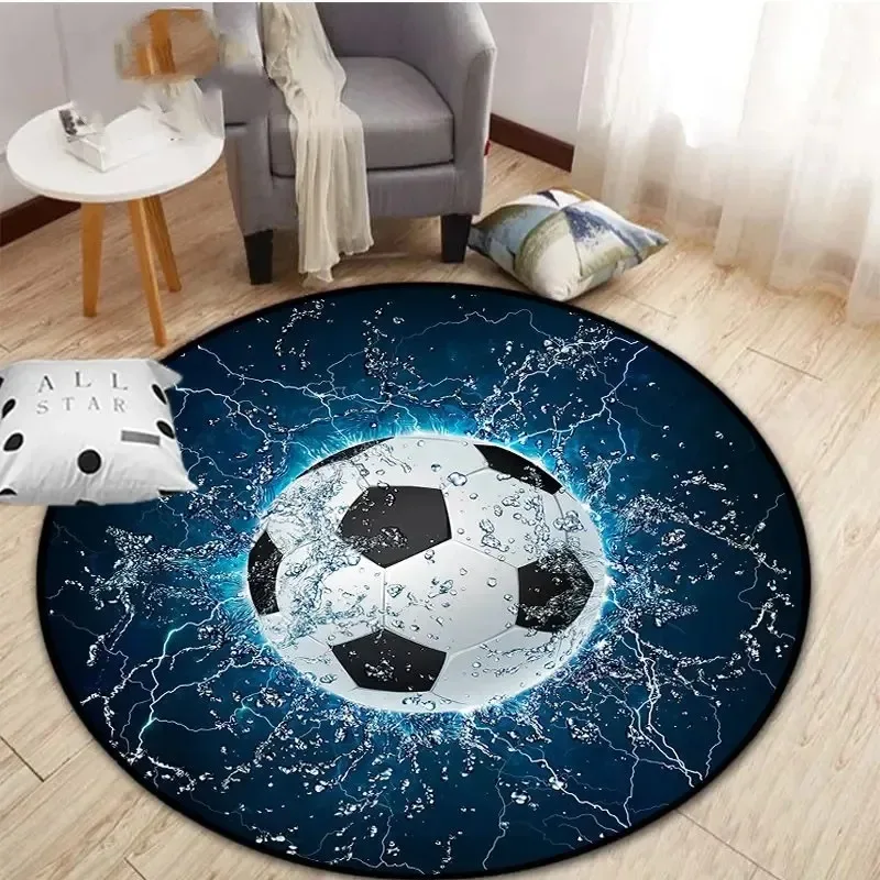 Soccer Ball Round Rug Football Theme Carpet for Living Room Bedroom Non Slip Floor Mat Living Room Balcony Floor Mat