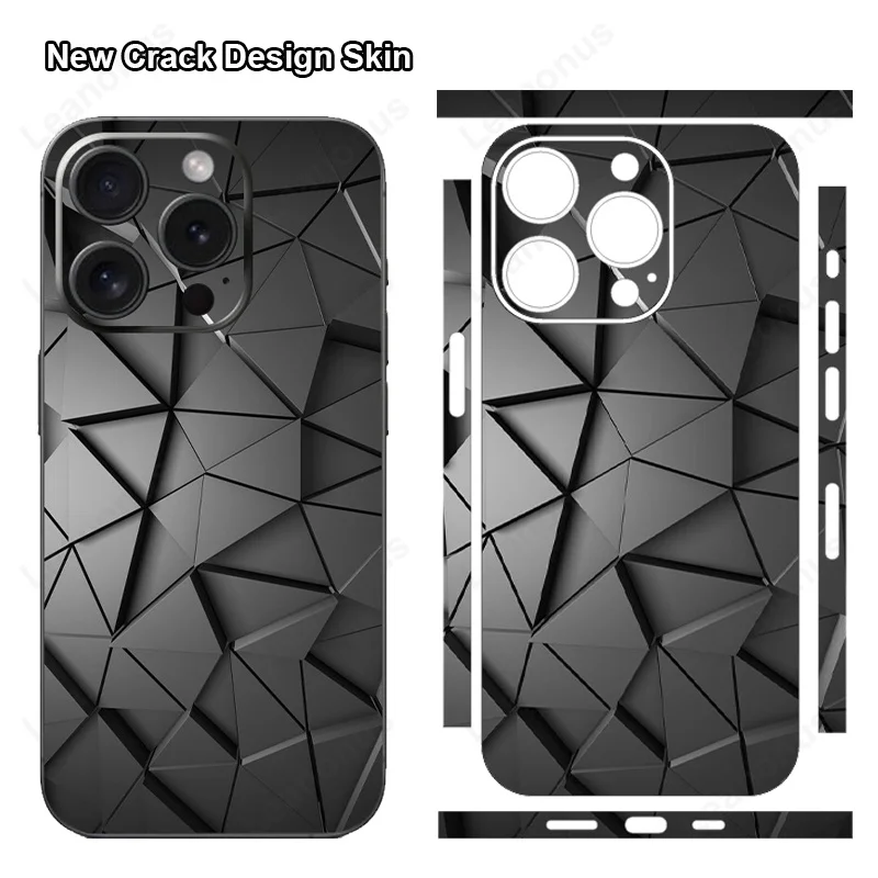 Black Crack Skin for iPhone 15 14 13 12 11 Pro Max XS XR Decal Back Screen Protector Film Cover 3M Wrap Honeycomb Sticker